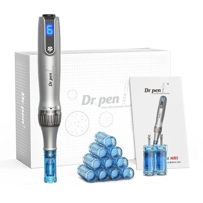 Dr. Pen M8S Auto Microneedling Pen - Includes 10 Pcs Replacement Cartridges for Effective Skin Treatment