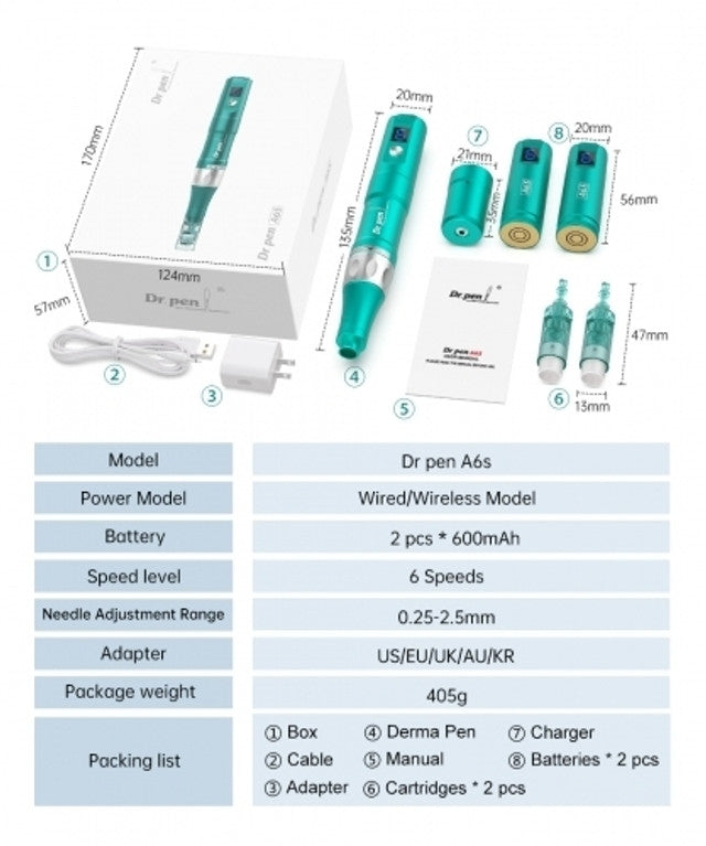 Dr. Pen A6S Smart Microneedling Pen - Includes 10 Replacement Cartridges for Effective Skin Treatment